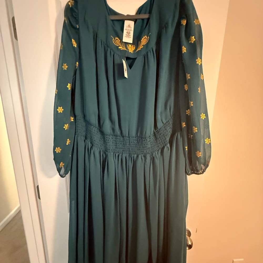 Disney Teal Dress with Gold Embroidery